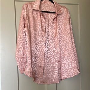 Pink Leopard Print Satin Blouse